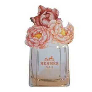 Hermes Flowers Perfume Bottle Vase Art Tabletop Display Wooden Block
